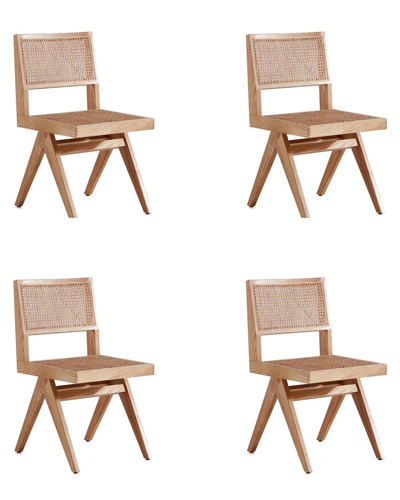 Manhattan Comfort Hamlet Dining Chair In Nature Cane - Set Of 4 In Brown