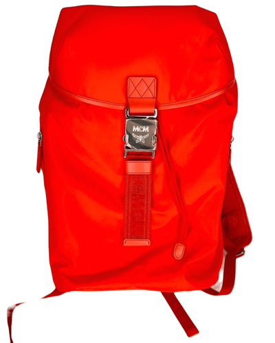 Mcm Women's Orange Red Nylon Luft Hoodie Backpack /detachable Hood