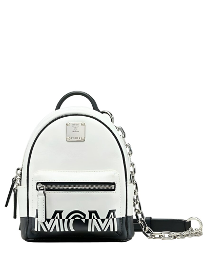 Mcm Women's White Contrast Logo Leather Mini Crossbody Chain Bag