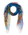 Mcm Multicolor Logo Print Silk Wool Large Scarf Shawl Mef9smm09he001 In Blue