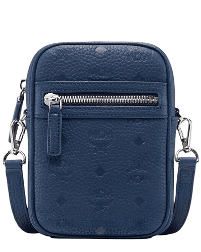 Mcm Mini Tivitat Women's Blue Monogram Leather Crossbody Sling Bag