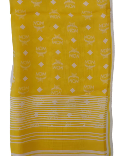 Mcm Freesia Yellow Monogram Silk Jacquard Scarf With Striped Edge Mef8smm06yq001