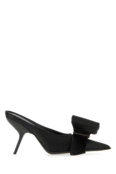 Ferragamo Black Satin Emii 85 Mules