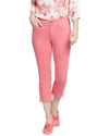 Nydj Chloe Hollywood Leaf Print Side Slit Capri Jeans In Pink Punch