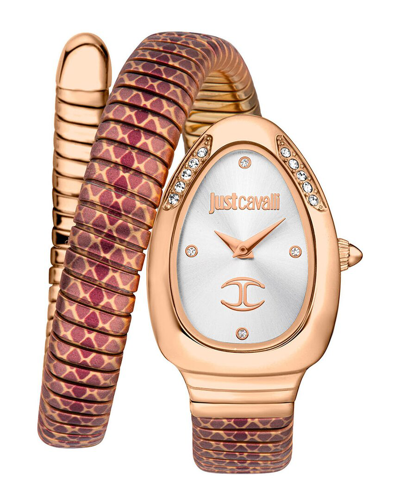 Just Cavalli Women's Snake Silver Dial Watch In Gold