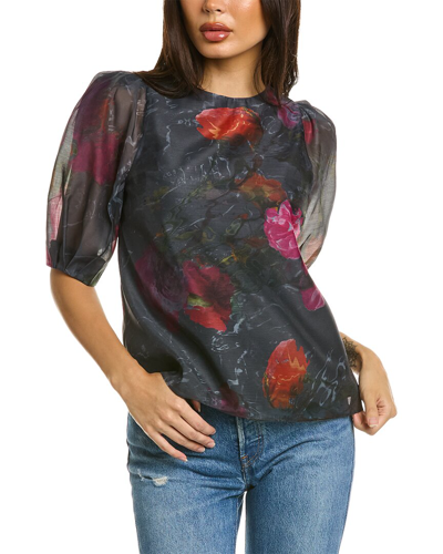 Ted Baker Ayymee Printed Puff Sleeve Top In Black