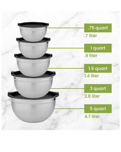 Glomery Stainless Steel Mixing Bowls With Airtight Lids In Black
