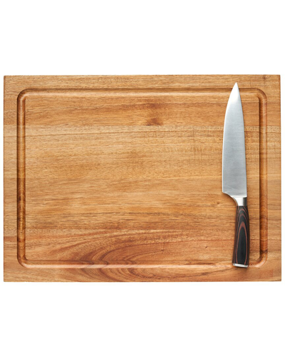 Maple Leaf At Home Carv'd Acacia Carving Board & Chef's Knife