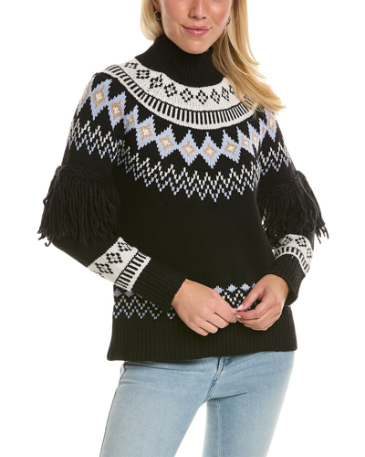 Pearl By Lela Rose Fairisle Wool & Cashmere-blend Sweater In Black