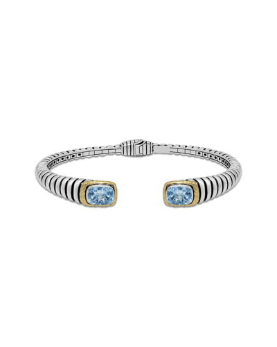 Samuel B. Sterling Silver & 18k Gold Blue Topaz Hinged Bangle Bracelet