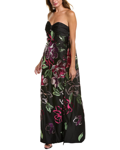 Marchesa Notte Sparkling Duchess- Degrade Column Gown In Black