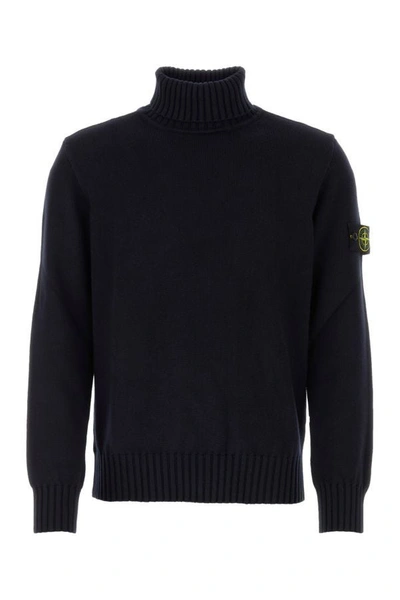 Stone Island Men's Navy Ribbed Turtleneck Sweater In Brown