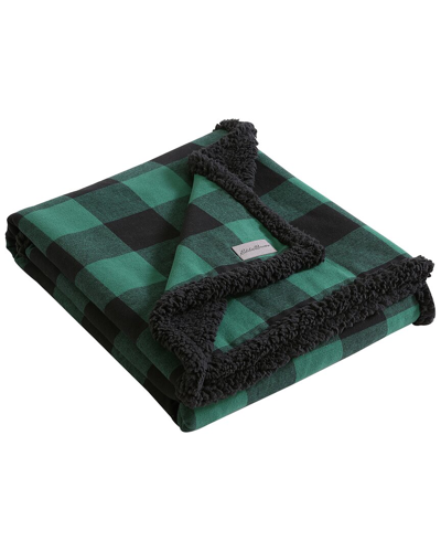 Eddie Bauer Cabin Plaid 100% Cotton Flannel-reversible Throw Blanket In Green