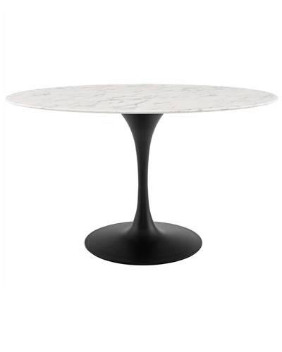 Modway Lippa 54in Oval Artificial Marble Dining Table In Black