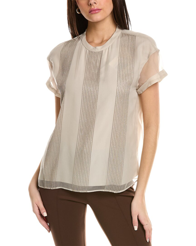 Brunello Cucinelli Ball Chain Silk Top In Beige