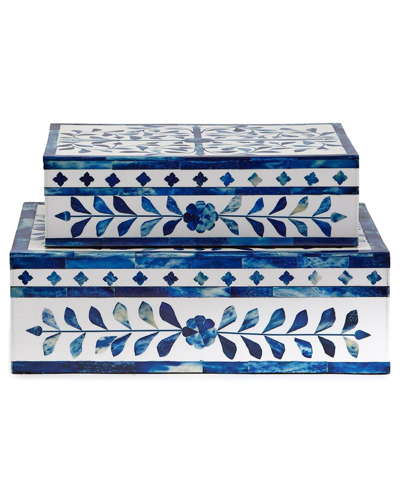 Two's Company Set Of 2 Jaipur Palace & Tear Hinged Cover Boxes In Blue