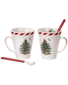 SPODE SPODE CHRISTMAS TREE SET OF 2 MUGS WITH SPOONS