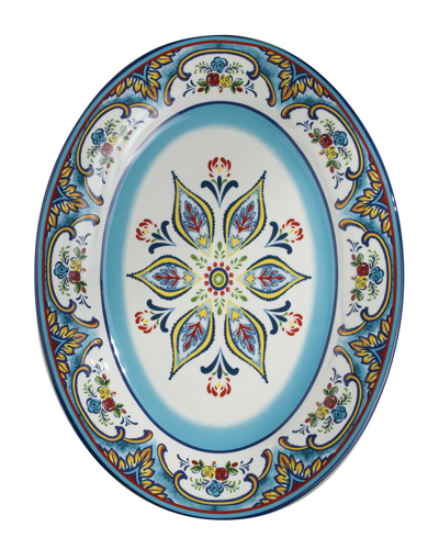 Euro Ceramica Zanzibar Ceramic Artisan Design 16" Oval Serving Platter In Multi