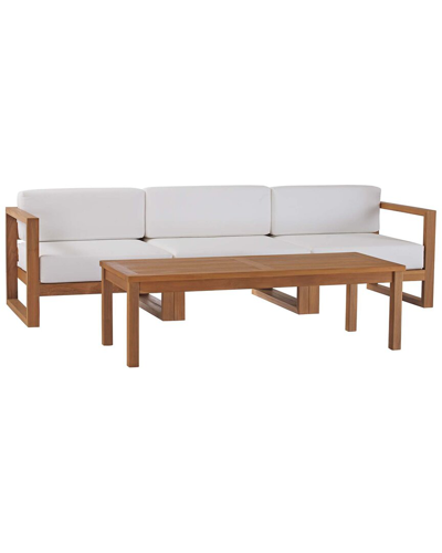 Modway Upland Teak Outdoor Patio 4-piece Furniture Sofa Set In White