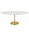 Modway Lippa 78in Oval Artificial Marble Dining Table In Gold