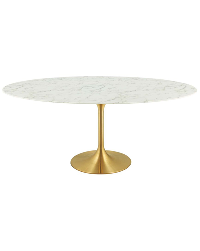 Modway Lippa 78in Oval Artificial Marble Dining Table In Gold