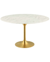 Modway Lippa 60in Oval Artificial Marble Dining Table In Gold