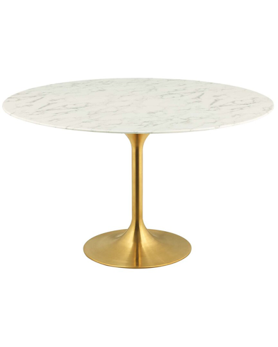 Modway Lippa 54in Round Artificial Marble Dining Table In Gold