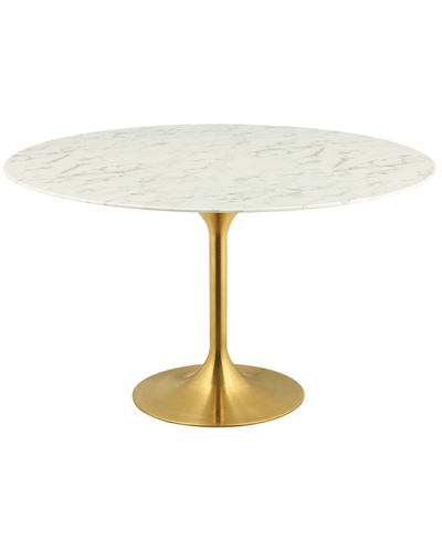 Modway Lippa 60in Oval Artificial Marble Dining Table In Gold
