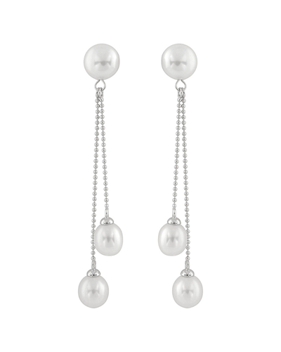 Splendid Pearls Rhodium Plated 7-9mm Pearl Earrings