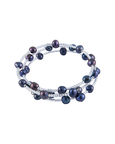 Splendid Pearls Rhodium Plated 7-8mm Freshwater Pearl Coil Bracelet