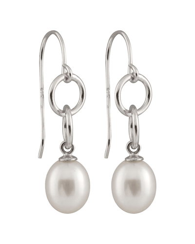Splendid Pearls Rhodium Plated Silver 7-8mm Pearl Drop Earrings