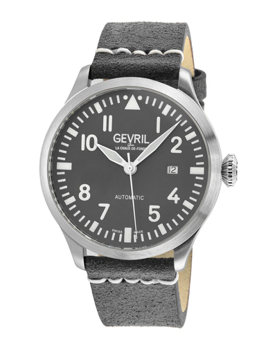 Gevril Vaughn Automatic Leather Strap Watch, 44mm In Grey
