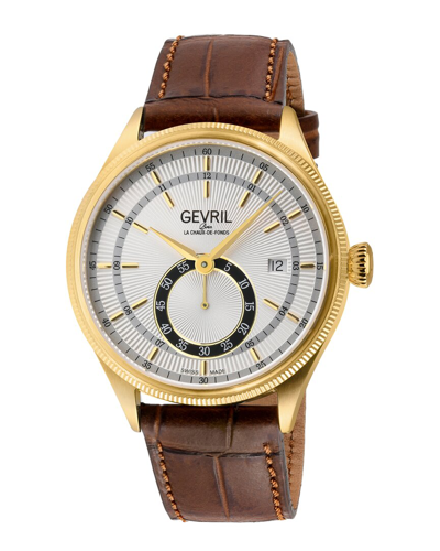 Gevril Men's Empire Swiss Automatic Brown Leather Watch 40mm In Brown / Gold Tone / White / Yellow