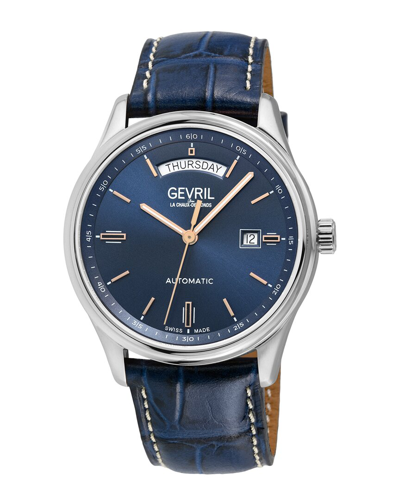 Gevril Men's Excelsior Swiss Automatic Blue Leather Watch 42mm In Blue / Gold Tone / Rose / Rose Gold Tone