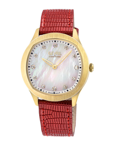 Gevril Morcote In Red   / Gold Tone / Mop / Mother Of Pearl / Yellow