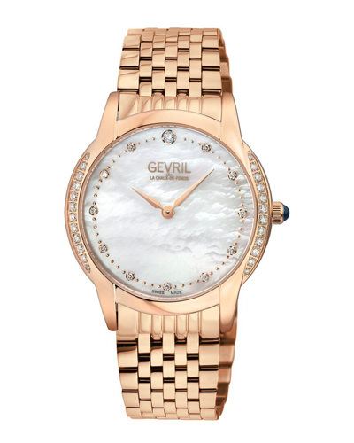 Gevril Airolo Diamond Mother Of Pearl Dial Ladies Watch 13151b In Blue / Gold Tone / Mop / Mother Of Pearl / Rose / Rose Gold Tone