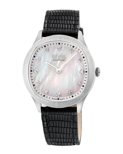 Gevril Women's Morcote Swiss Quartz Black Leather Watch 36mm In Silver