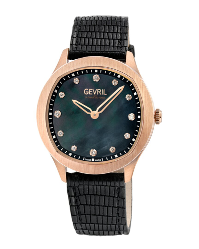 Gevril Morcote Diamond Mother Of Pearl Dial Ladies Watch 10057 In Black / Gold Tone / Mop / Mother Of Pearl / Rose / Rose Gold Tone