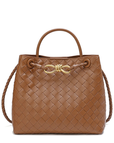 Tiffany & Fred Woven Leather Top Handle Messenger Bag In Brown