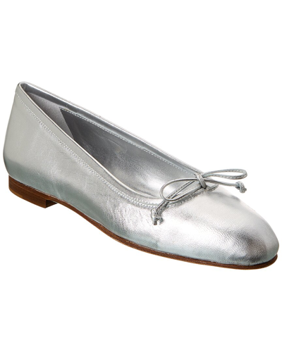 Manolo Blahnik Veralli Metallic Bow Ballerina Flats In Silver