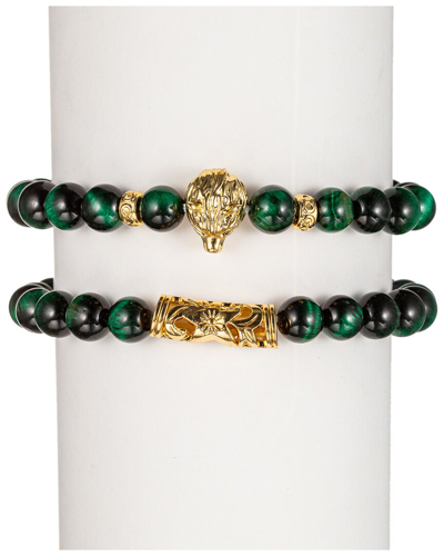 Eye Candy La Alloy Tiger Eye Buddha Set Bracelet In Green