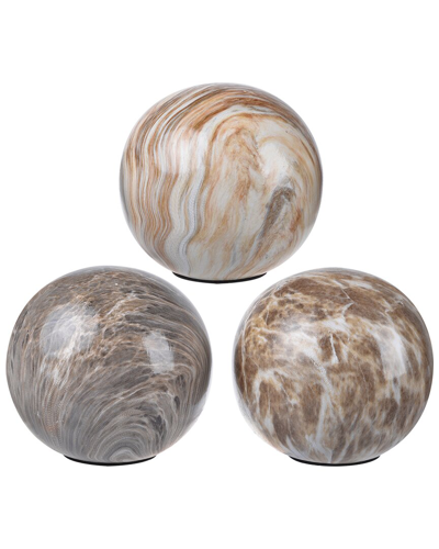 R16 Home Set Of 3 Natural Marbleized Balls In Blue