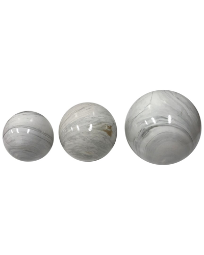 R16 Home Set Of 3 Marble Look Orbs In White