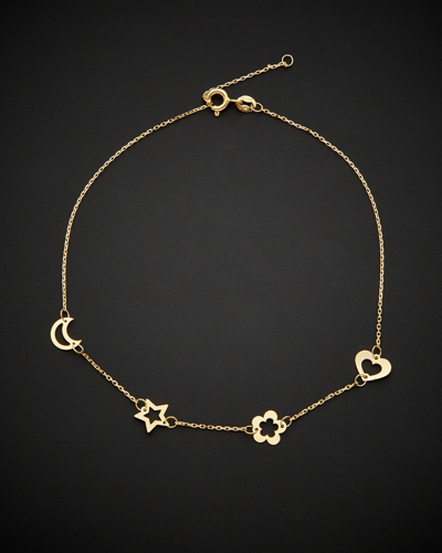 Italian Gold Heart-flower- Star-moon Station Adjustable Length Anklet