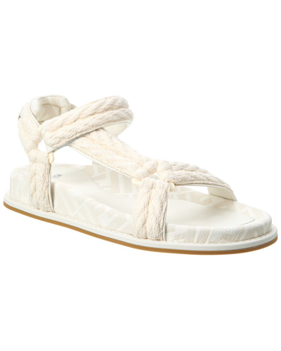 Fendi Feel Woven Fabric Sandals In Beige