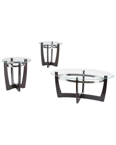 Progressive Furniture 3pc Del Ray Glass Top Cocktail & End Table Set