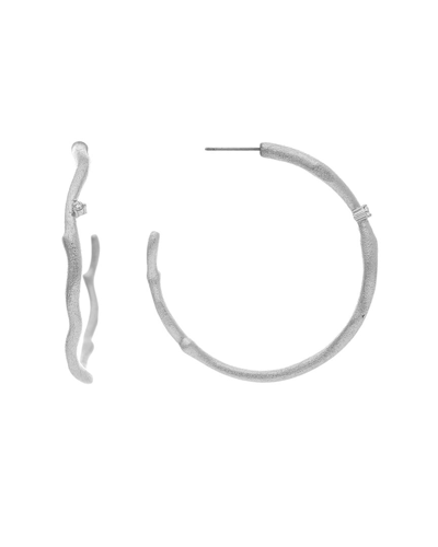 Rivka Friedman Rhodium Plated Cz Bamboo Hoops In White