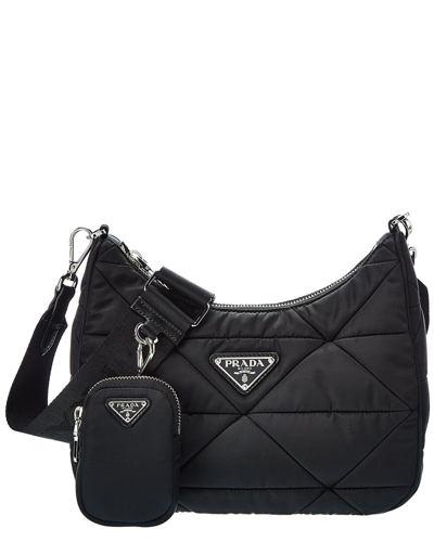 Prada Padded Re-nylon Shoulder Bag In Black