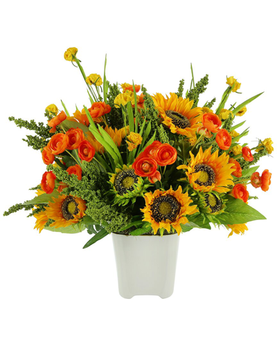 Creative Displays Yellow Sunflower And Ranunculus Arrangement In Ceramic Vase