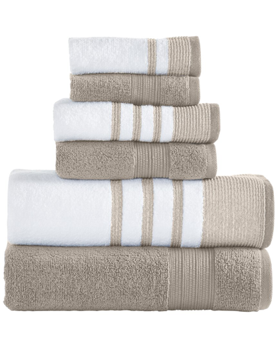 Modern Threads 6pc Quick Dry White/contrast Towel Set In Tan